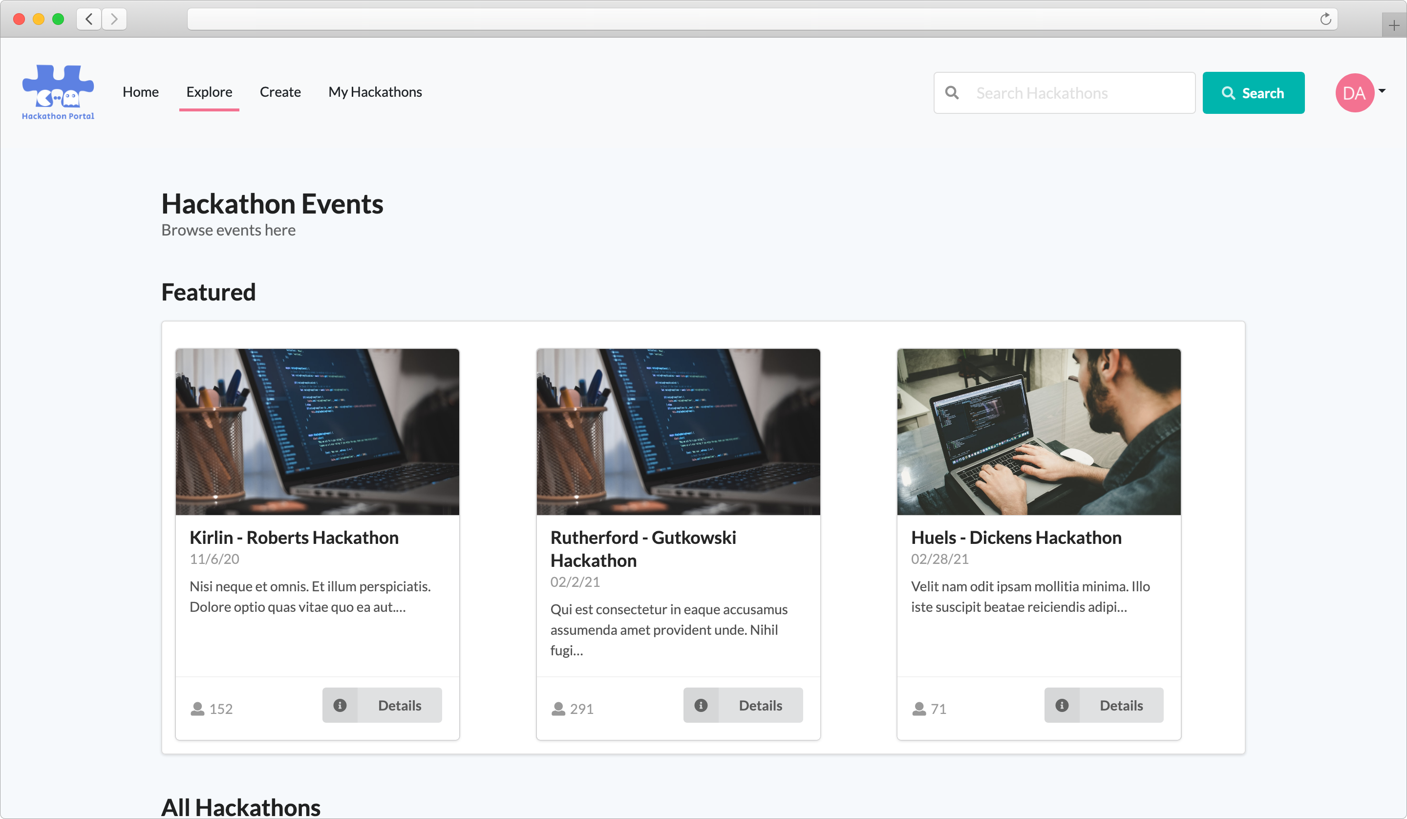 hackathon portal screenshot